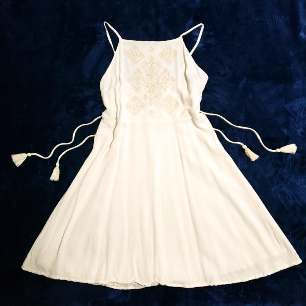 Forever 21 Cream Halter Tassel Dress (size L)